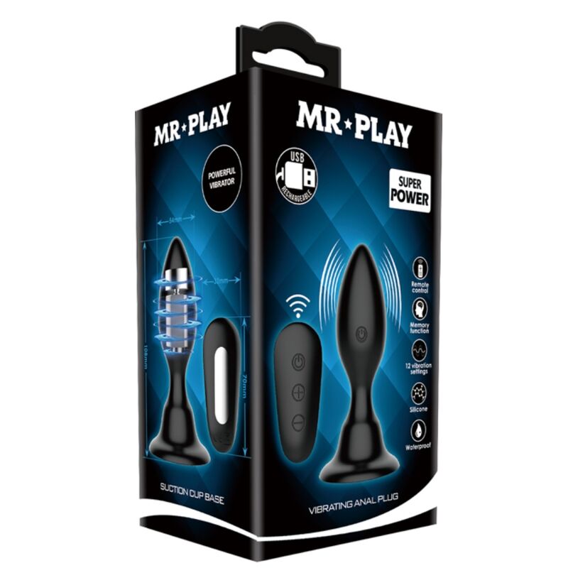 MR PLAY - PLUG ANAL VIBRANTE PRETO COM CONTROLE REMOTO