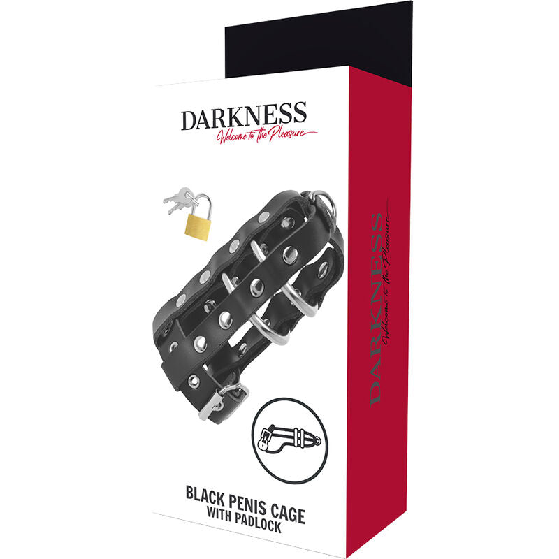 DARKNESS - GAIOLA DE CASTIDADE DE COURO COM CADEADO