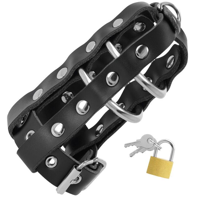 DARKNESS - LEATHER CHASTITY CAGE WITH PADLOCK