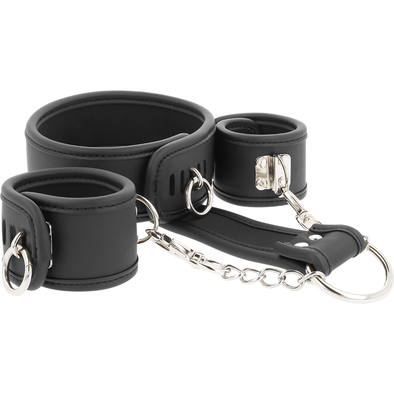 FETISH SUBMISSIVE - VEGAN LEATHER COLLAR AND HANDCUFFS WITH NOPRENE LINING